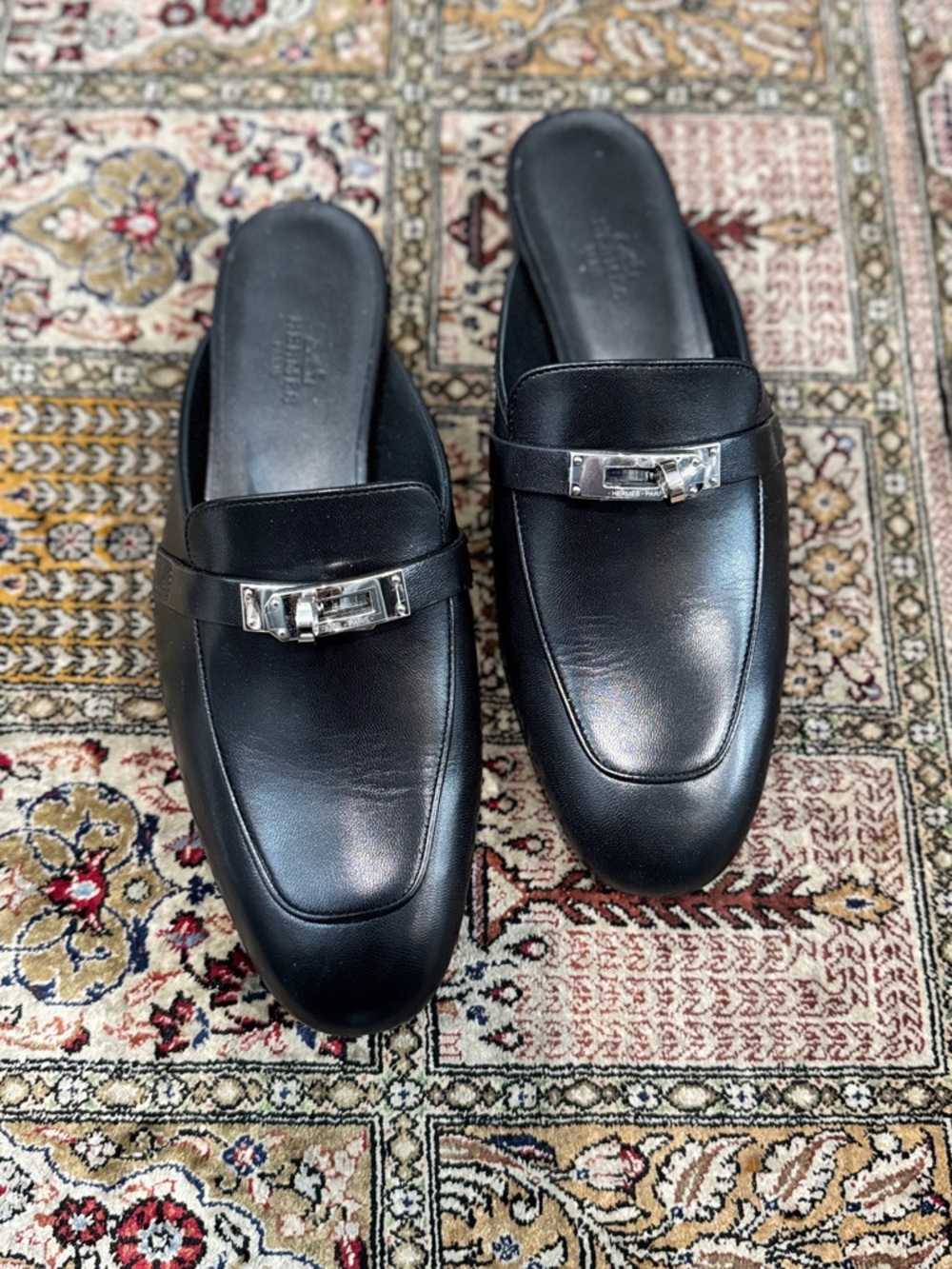 Authentic Brand New Hermes Oz Mule Black With Silver Kelly Buckle